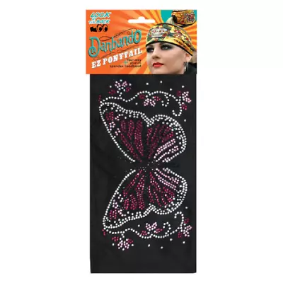 Rhinestones Danbando Bandanna Headwrap Headband E Z Pony Tail Butterfly Bling • $12.95