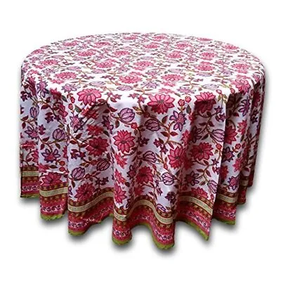 Floral Tablecloth For Round Tables Cotton Round 90 Inches Pink Red Green White • $44.34