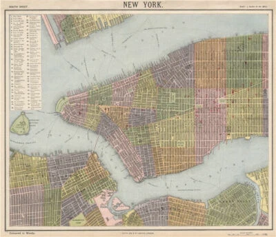 £169 • Buy NEW YORK CITY Town Map Plan. Lower/midtown Manhattan Brooklyn. LETTS 1889
