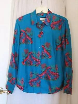 J Crew Collection Silk Twill Shirt In Lobster Print AN104 Size 8 • $110