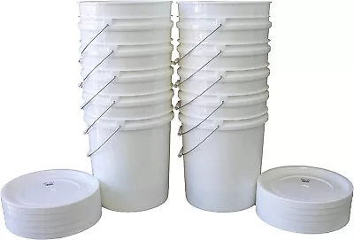 10 Buckets Containers With 10 Lids 5 Gallon Food Grade Heavy-Duty Plastic Pail • $95.74