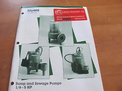 Myers K3306 Sump & Sewage Pump Sales & Specs Brochure 1/6HP-5HP 10/99 • $21.65