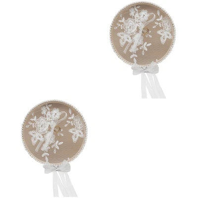  2pcs Bowknot Ring Cushion Flower Ring Bearer Pillow Decorative Wooden Ring • £17.43