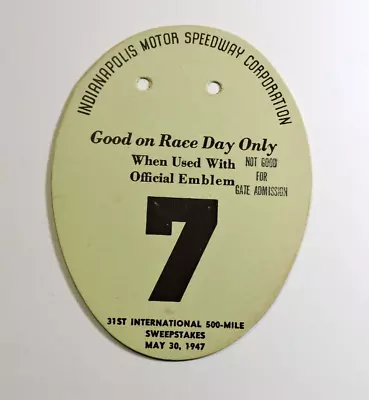 Indy 500 Pit Badge Back Up Card 1947 • $49