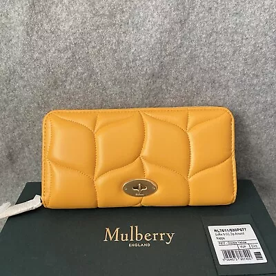 NWT $495 Mulberry Softie Quilted Nappa Leather Zip Around Wallet Mustard Yellow • $252