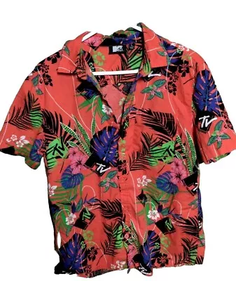 MTV Button Up Shirt Mens Large Short Sleeve Music 90's Hawaiian Shirt~I3 • $9