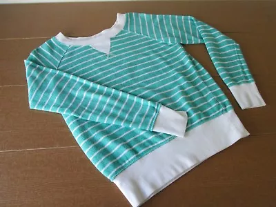 Forever 21 Sweater Womens SMALL Green Striped Long Sleeve Sweatshirt I Love H81 • $14