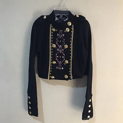 $28.49 • Buy ROCAWEAR Black Purple Gold Buttons Embellished Military Jacket Blazer Sz 7/8 I