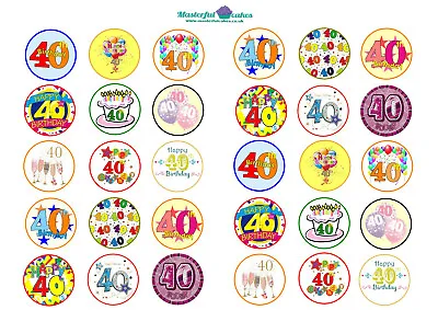 30 X 40th Birthday Design Edible Cupcake Toppers Rice PaperIcing & Precut Wafer • £2.45