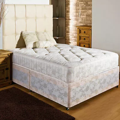 NEW 4ft Small Double FIRM ORTHO DIVAN BED +10 QUILTED DAMASK MATTRESSS+HEADBOARD • £244.99