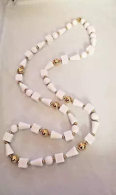 Vintage TRIFARI Gold White Lucite Necklace Signed 22  • $20