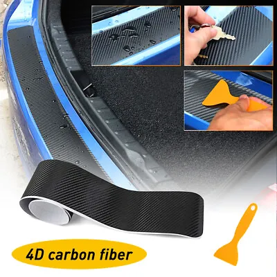 Car Rear Sill Bumper Boot Protector Plate Strip Trim Cover Guard Carbon Fiber 4D • £6.99