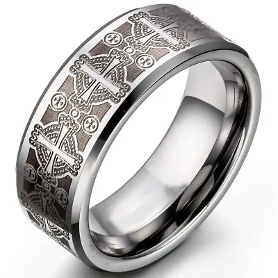 Ebay Wedding Rings For Men. Silver 8mm Tungsten Band Laser Celtic Knot & Crosses • $69.95