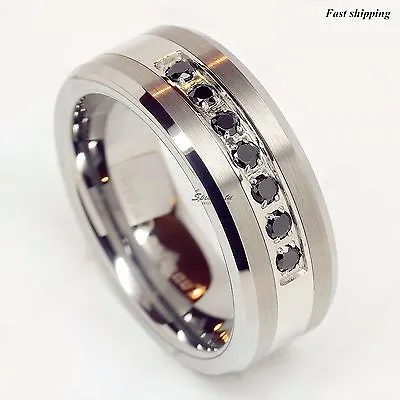$20.99 • Buy Luxury Best Tungsten Ring Black Diamonds Mens Wedding Band Brushed Size 6-13