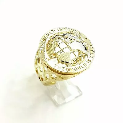 10k Yellow Gold The World Is Yours Map Globe Men's Ring Diamond Cut Size 11.5 • $345