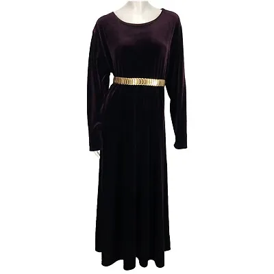 Vintage 90's Womens 18 W Velvet Maxi Dress Burgundy Artsy Boho Modest Dramatic • $23.99