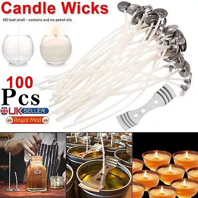 Pack 100 Pre Waxed Candle Wicks For Candle Making With Sustainers Long 15cm UK • £4.15