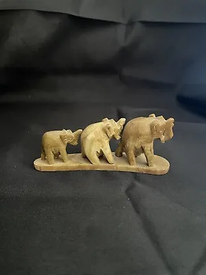 Vintage Carved Stone Marble Elephant Family Figurines Made In India 4” Safari • $15