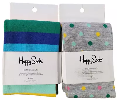 Happy Socks Men's Compression 15-20mmHG 2 Pairs Set Socks Size 8.5-12 NEW NWT • $18.05