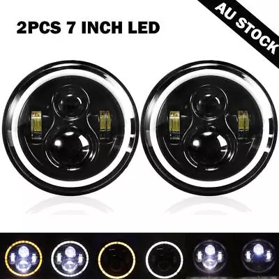 2X 7 Inch Round LED Headlights H4 For Chevy Pickup Truck 3100 Jeep Wrangler JK • $54.27