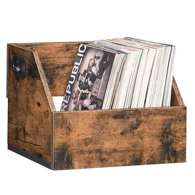 Vinyl Record Storage Crate Record Holder Wooden & Metal LP Record Crate With ... • $44.72
