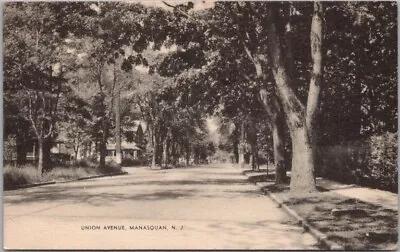 MANASQUAN New Jersey Postcard  UNION AVENUE  Residential Street / 1938 Cancel • $4.50