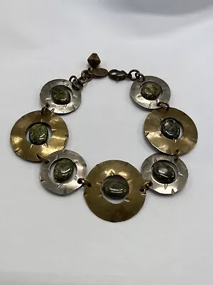 Vintage Mb Marjorie Baer Mixed Metal Media Hammered Brutalist Tennis Bracelet • $24.95