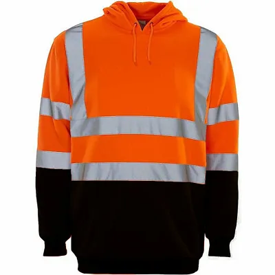 Hi Vis ANSI Class 3 Safety Hooded Sweatshirt Pullover Fleece Hoodie Black Bottom • $34.99