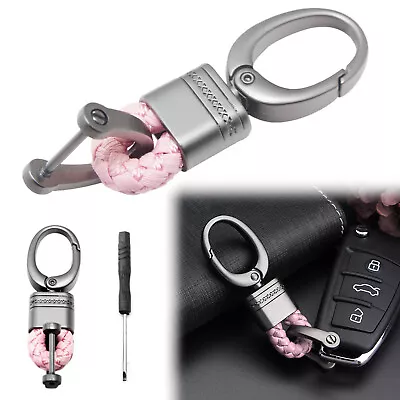 Pink Leather Braided Strap Gunmetal Fashion Smart Holder Key Fob Keychain Ring • $8.99