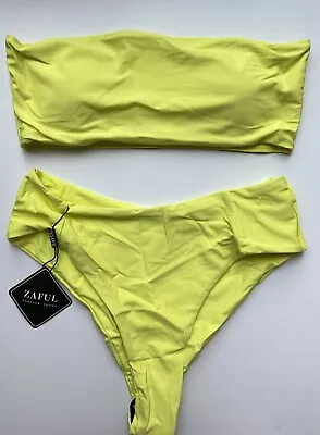 Zaful Yellow Bandeau Strapless Top & Bottoms Swimwear Bikini Set BNWT - 12 • £13