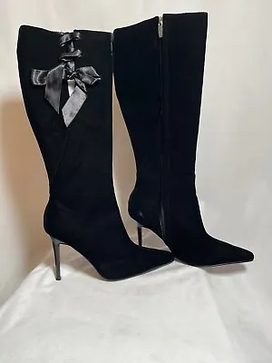 Colin Stuart Tall Black Velvet Boots 9 Victoria's Secret Stiletto Knee High VTG  • $30