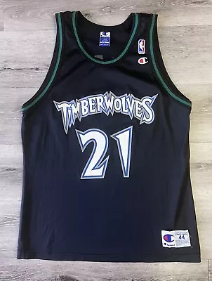 $80 • Buy Vintage Kevin Garnett Champion Jersey Size 44 Large Minnesota Timberwolves Black