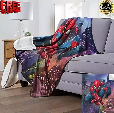 Spider-Man  Night Flight  Cloud Sherpa Throw Blanket 50  X 60  Gift For Kids • $29.99