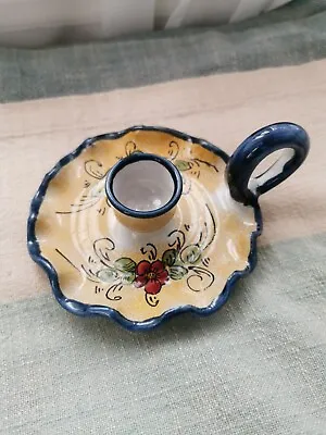 Italian Hand Painted Pottery Candlestick Holder Majolica Signed Falcone Vietri • $13.11