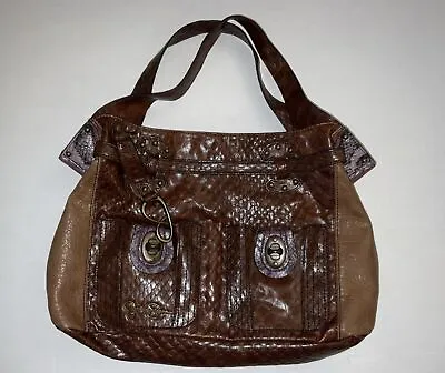 Jessica Simpson Hobo Brown Purple Snake Vegan Faux Leather Purse Handbag Tote • £25.09