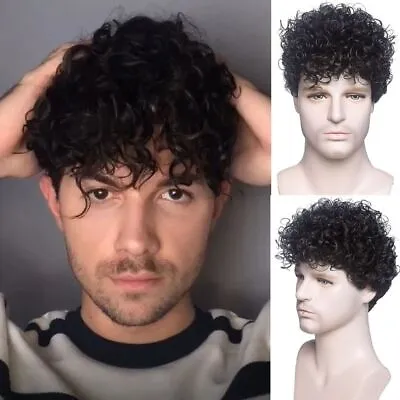 Men Short Curly Synthetic Wigs For Men's Daily Wig Ombre Male Curly Wigs • £9.60