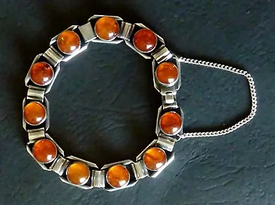 VINTAGE STERLING SILVER Amber STUDIO MODERNIST Bracelet. Initials E.K. Danish? • $81.55