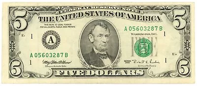 1995 $5 Five Dollar Federal Reserve Note Green Seal • $14.99