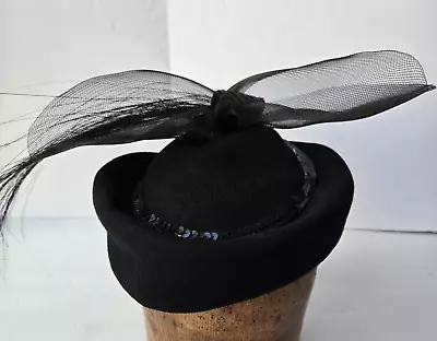 Vintage Lancaster Sonni 100% Wool Hat Black Sequin With Horse Hair • $49.99