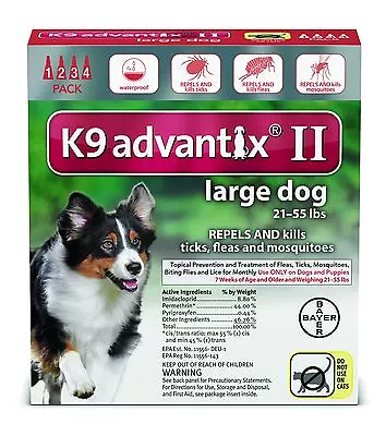 K9 Advantix II Dogs 21-55 Lb 4 Pack (4 Month Supply) • $57.48