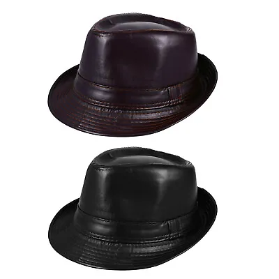 Men's Classic Short Brim Leather Gangster Gentleman Fedora Hat Panama Jazz Cap • $13.29