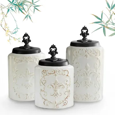 $35.24 • Buy Storage Bottle、sugar Bowl  Kitchen Supplies White Antique Set Of 3 Canisters
