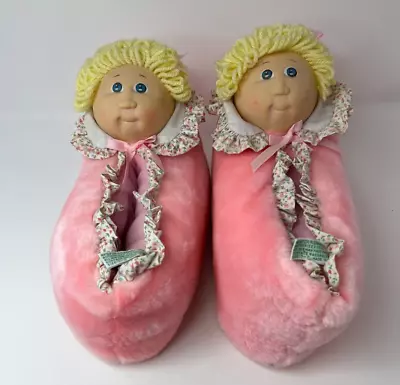 Vintage 1984 Cabbage Patch Kids Pink Plush Slippers Blonde Hair Adult Size 7-8 • $19.50