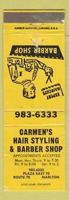 Matchbook Cover - Carmen's Hair Salon Barber Shop Marlton NJ WEAR • $3.99