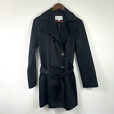 Max Mara Trench Coat Jacket Womens Size L Black Button Front Belted • $98.90