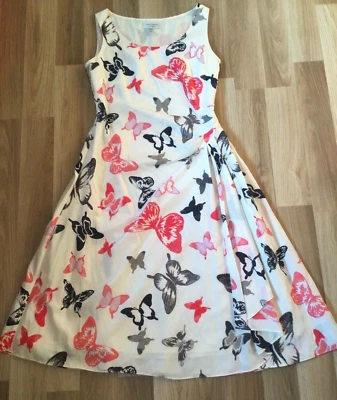 £8.99 • Buy Laura Ashley Dress Size 14, Sleeveless Cotton/silk Mix Dress In Butterfly Print