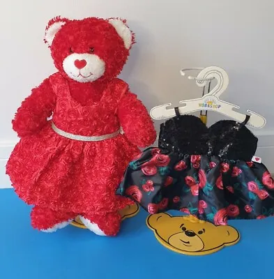 BUILD A BEAR Red Rose Bear & Two Valentines Birthday Dresses Hugs & Kisses  • £35.99