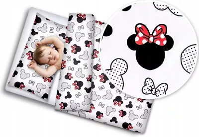 2pc Baby Bedding 135x100cm Pillowcase Duvet Cover 100% Cotton Minnie Mouse • £13.99