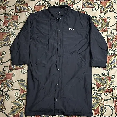 FILA Streetwear Men's XL (~XXL) Trench Coat Long Coat Long Jacket Black Full Zip • $14.99