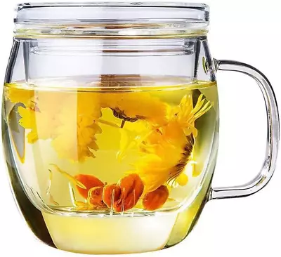 Bunhut Glass Tea Cup With Infuser And Lid500Ml (17Oz) Borosilicate Glass Tea  • $14.70
